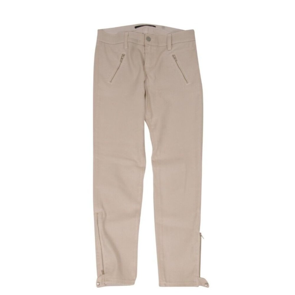 J Brand Womens Carey Jeans Size 26 Beige Tan Lacq Chalk Cropped Moto Pants